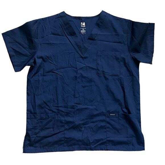 NWT Dagacci Medical Uniform Unisex Men Women VNeck Navy Scrubs Top - Sz L T-1000 - Picture 2 of 2